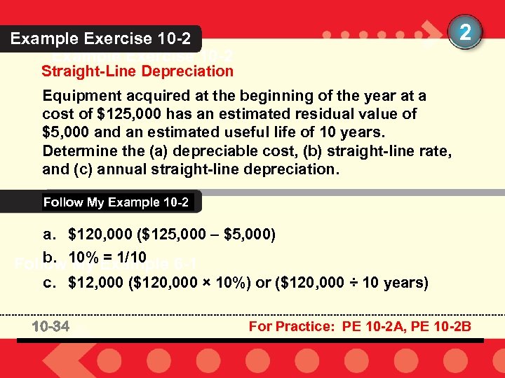 2 Example Exercise 10 -2 Straight-Line Depreciation Equipment acquired at the beginning of the