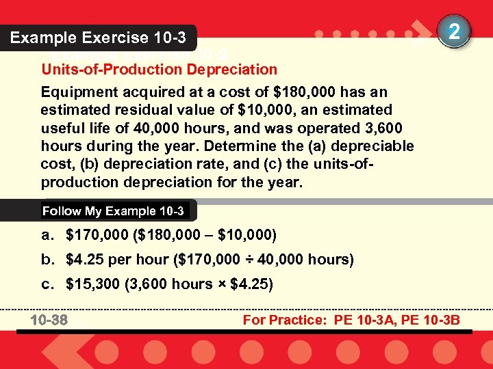 2 Example Exercise 10 -3 10 -2 Units-of-Production Depreciation Equipment acquired at a cost