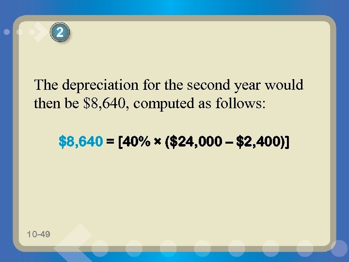 2 The depreciation for the second year would then be $8, 640, computed as