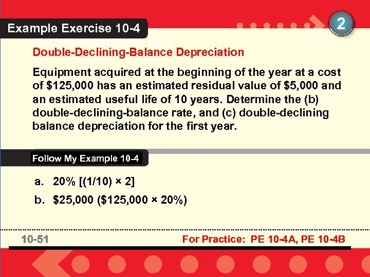 2 Example Exercise 10 -4 Double-Declining-Balance Depreciation Equipment acquired at the beginning of the