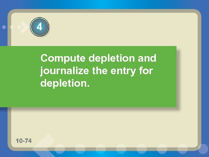 4 Compute depletion and journalize the entry for depletion. 10 -62 10 -74 