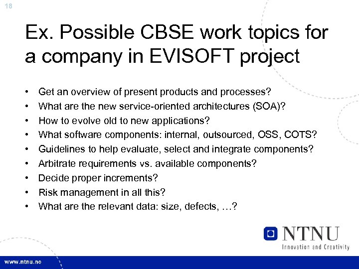 18 Ex. Possible CBSE work topics for a company in EVISOFT project • •
