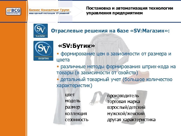 Постановка и автоматизация технологии управления предприятием Отраслевые решения на базе «SV: Магазин» : «SV: