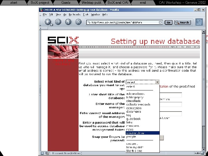 start Sci. X project Goals Webtop publ. Sci. X and OAI end OAI Workshop