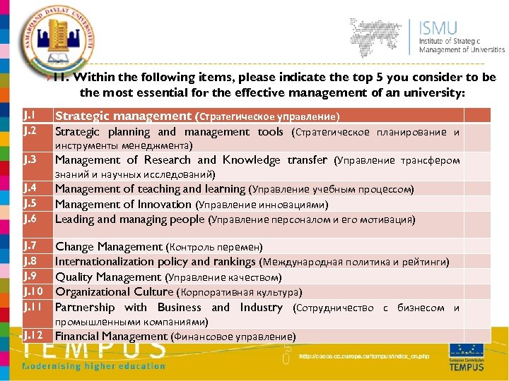  11. J. 1 J. 2 Within the following items, please indicate the top