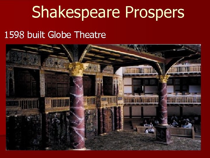 Shakespeare Prospers 1598 built Globe Theatre 