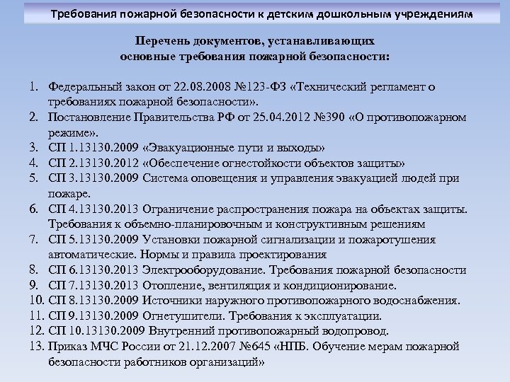 Документ устанавливающий требования пожарной безопасности. Список документов по пожарной безопасности.