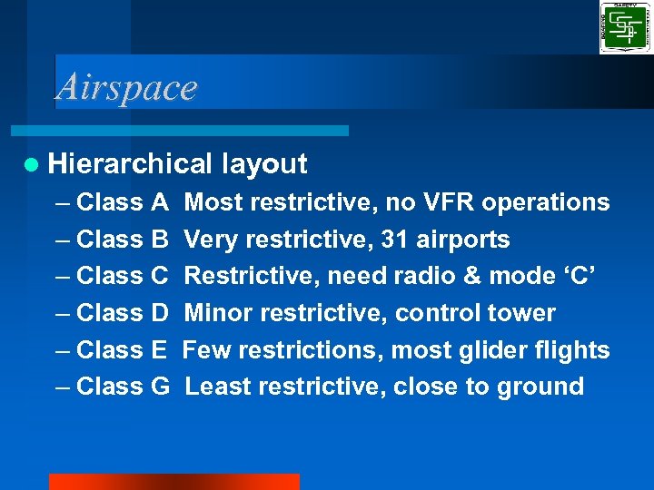 Airspace Hierarchical – Class A – Class B – Class C – Class D