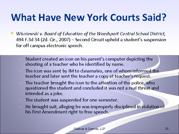 What Have New York Courts Said? § Wisniewski v. Board of Education of the