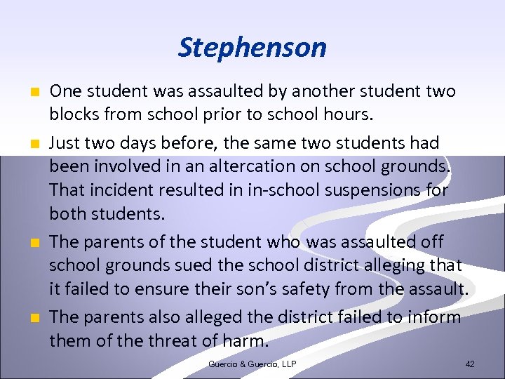 Stephenson n n One student was assaulted by another student two blocks from school