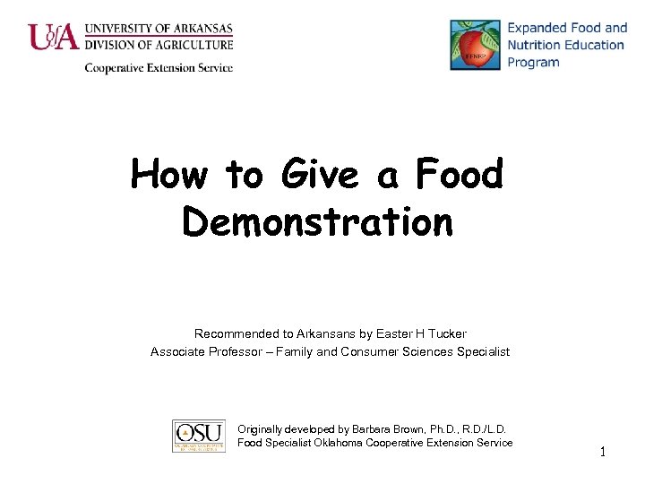 How to Give a Food Demonstration Recommended to Arkansans by Easter H Tucker Associate