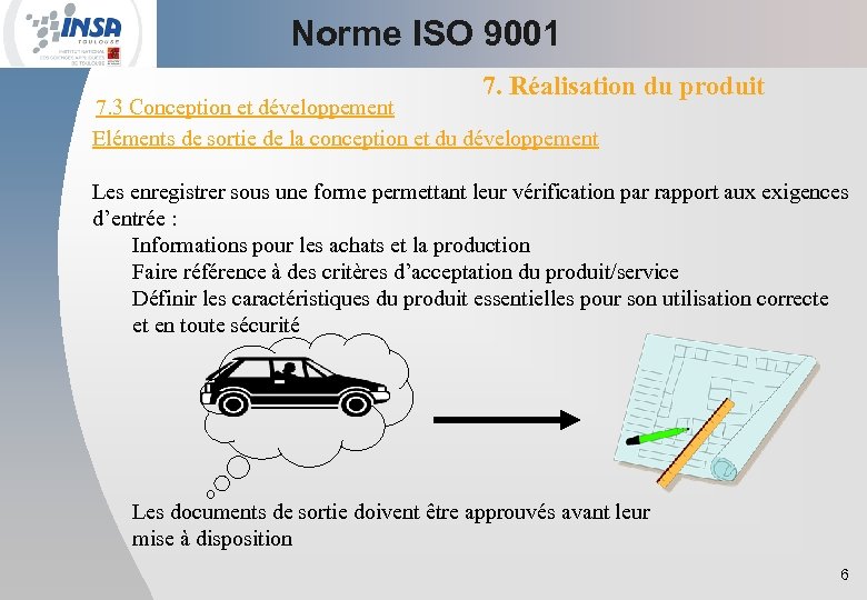 Norme ISO 9001 7. Réalisation du produit 7. 3 Conception et développement Eléments de