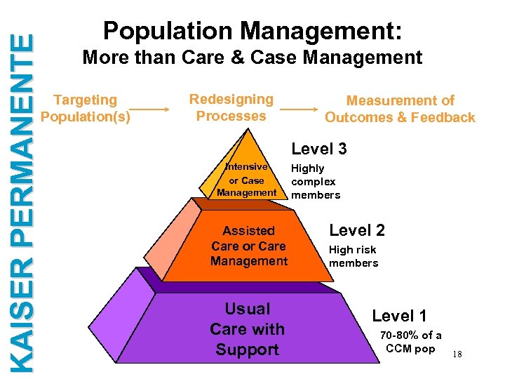 KAISER PERMANENTE Population Management: More than Care & Case Management Targeting Population(s) Redesigning Processes