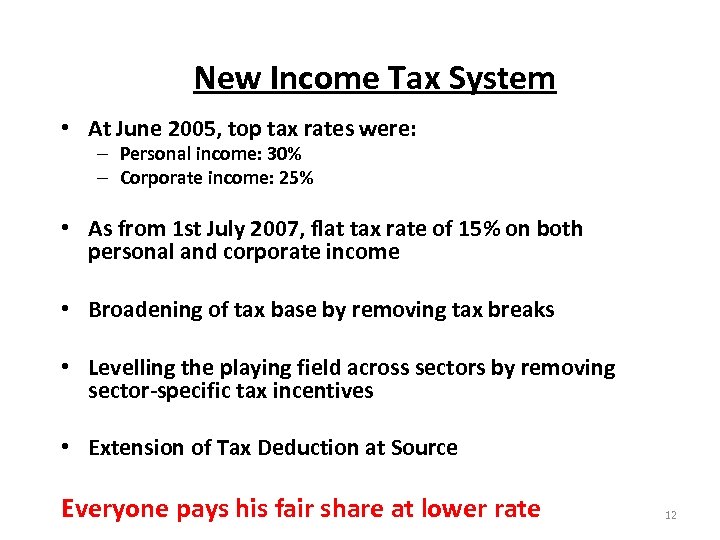New Income Tax System • At June 2005, top tax rates were: – Personal