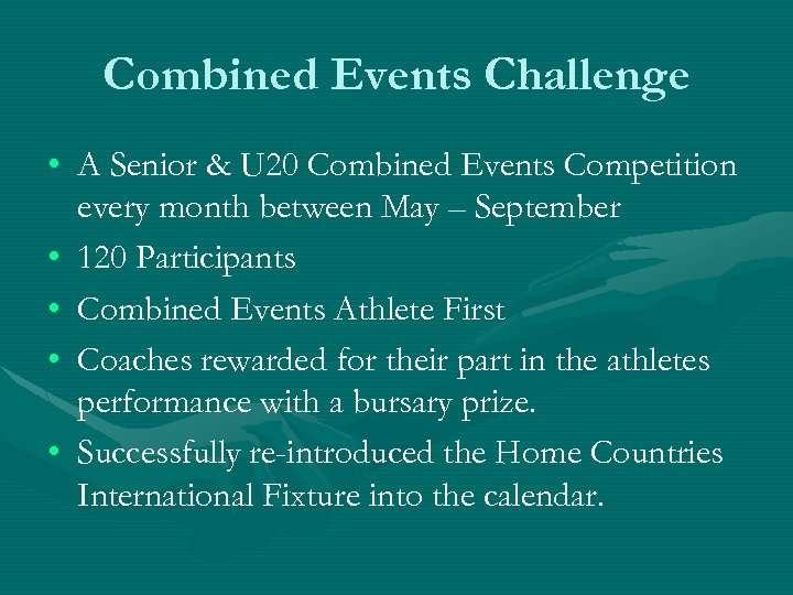 Combined Events Challenge • A Senior & U 20 Combined Events Competition every month