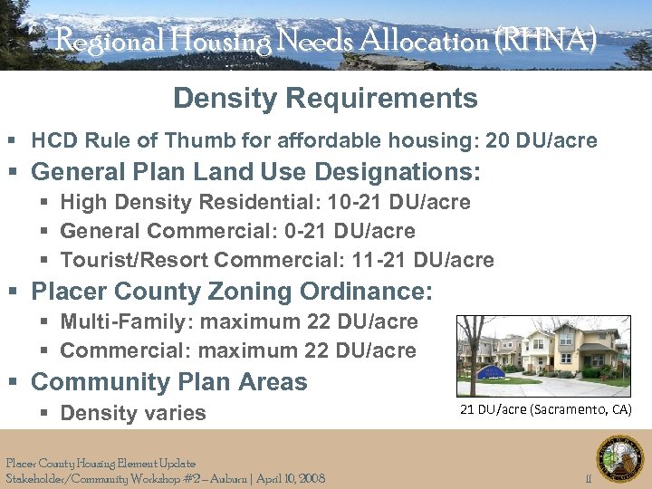 Regional Housing Needs Allocation (RHNA) Density Requirements § HCD Rule of Thumb for affordable