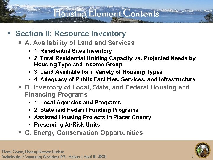 Housing Element Contents § Section II: Resource Inventory § A. Availability of Land Services