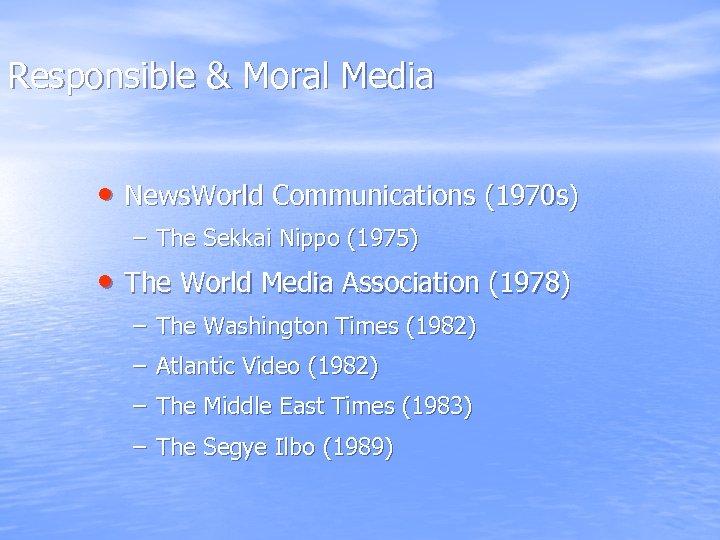 Responsible & Moral Media • News. World Communications (1970 s) – The Sekkai Nippo