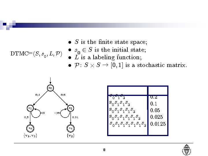² ² DTMC=(S; s 0 ; L; P ) ² ² S is the