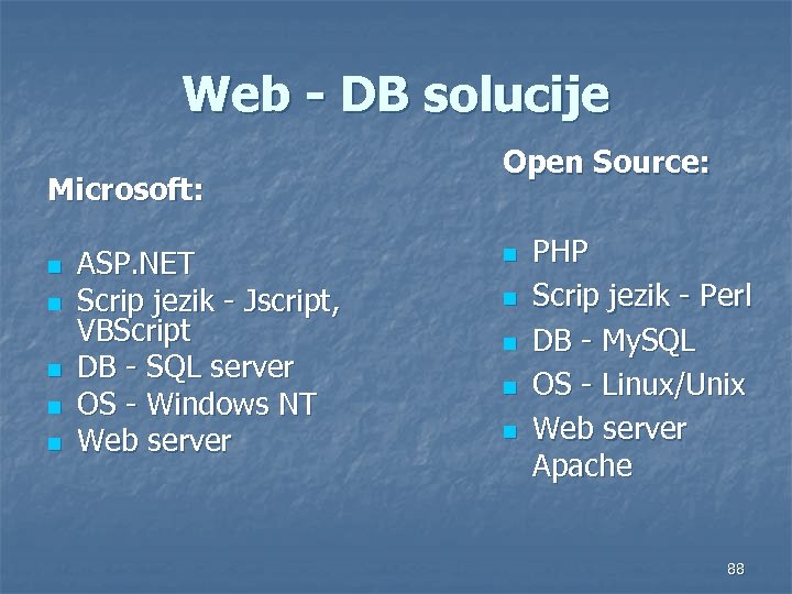 Web - DB solucije Microsoft: n n n ASP. NET Scrip jezik - Jscript,