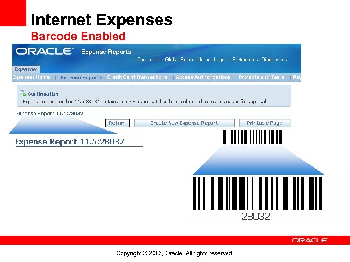 Internet Expenses Barcode Enabled Copyright © 2006, Oracle. All rights reserved. 
