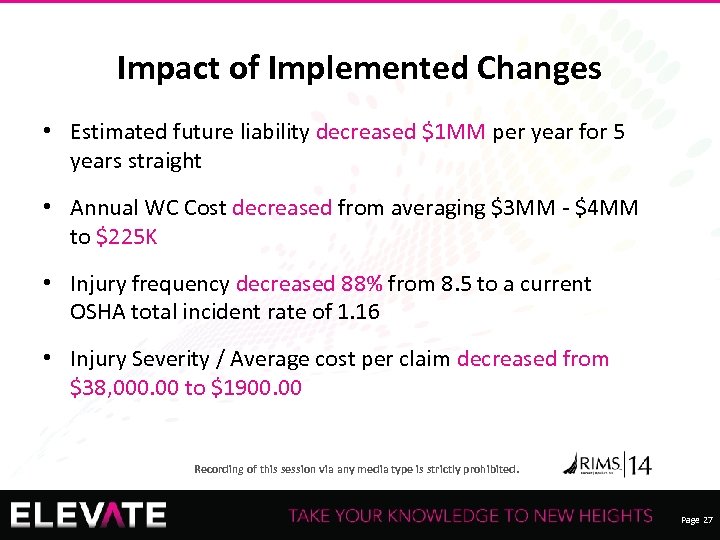 Impact of Implemented Changes • Estimated future liability decreased $1 MM per year for
