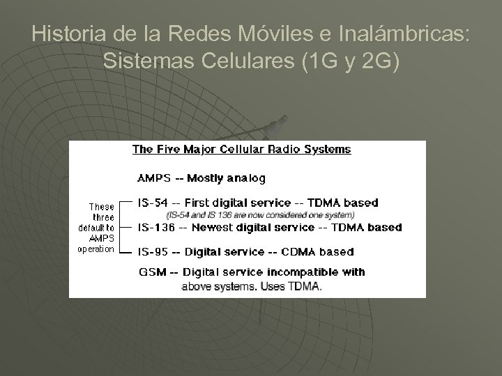 Historia de la Redes Móviles e Inalámbricas: Sistemas Celulares (1 G y 2 G)