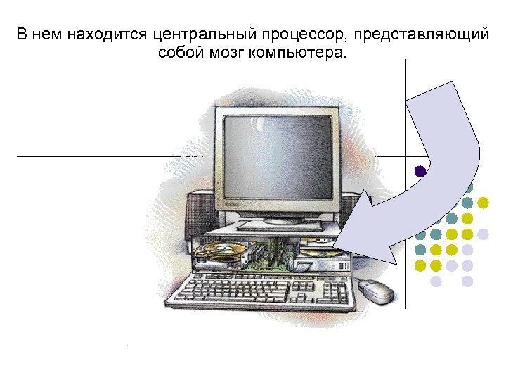 В нем находится центральный процессор, представляющий собой мозг компьютера. 