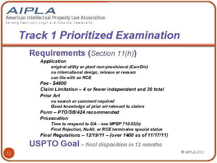 Track 1 Prioritized Examination Requirements (Section 11(h)) Application original utility or plant non-provisional (Con/Div)