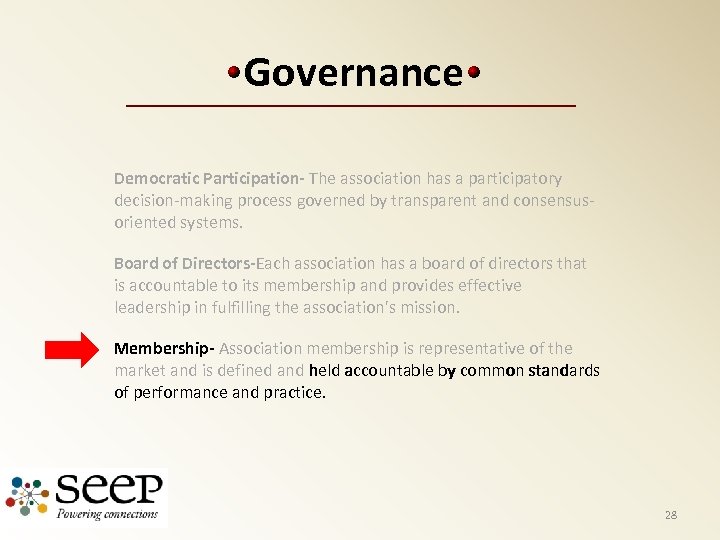 Governance Democratic Participation- The association has a participatory decision-making process governed by transparent and