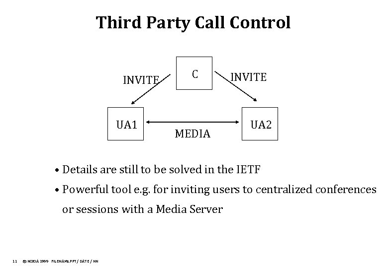 Third Party Call Control INVITE UA 1 C MEDIA INVITE UA 2 • Details