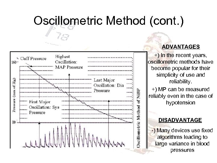 Oscillometric Method (cont. ) ADVANTAGES +) In the recent years, oscillometric methods have become