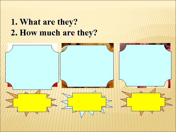 1. What are they? 2. How much are they? ￥ 23. 00/kg ￥ 15.
