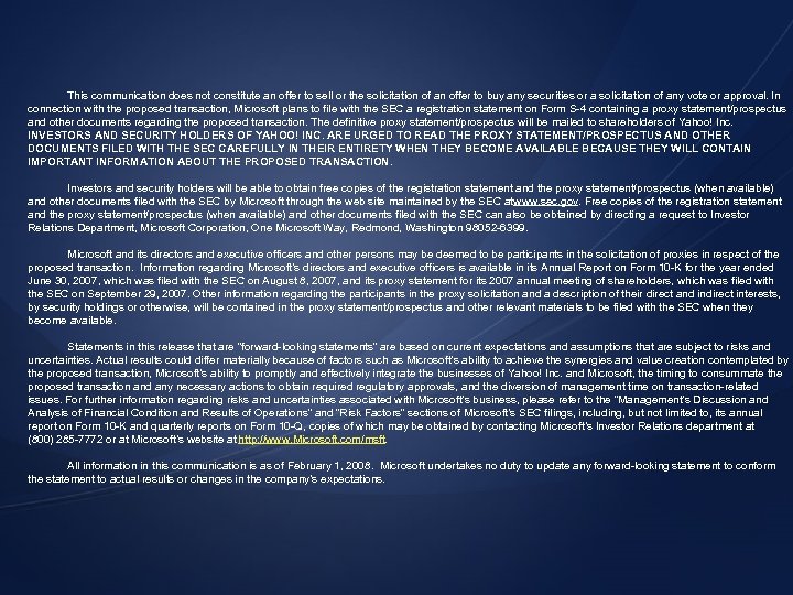 This communication does not constitute an offer to sell or the solicitation of an