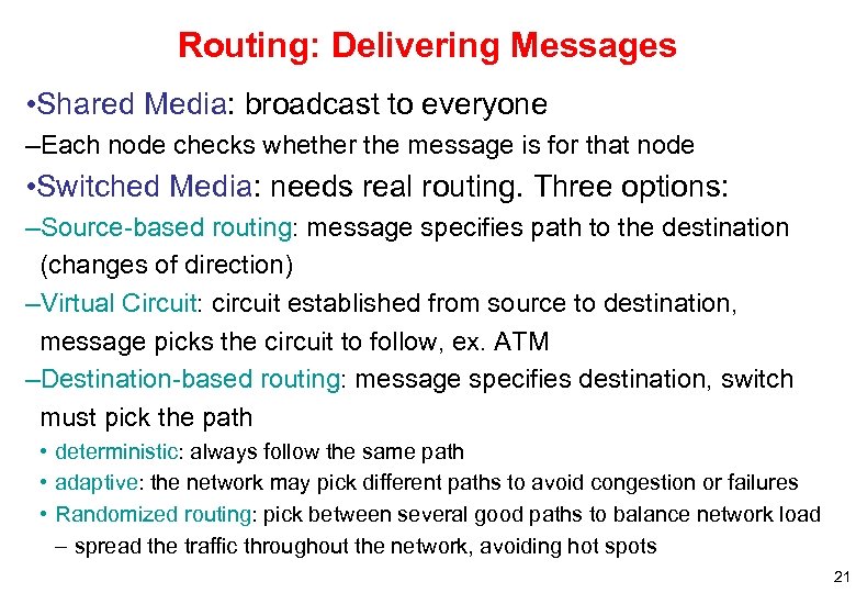 Routing: Delivering Messages • Shared Media: broadcast to everyone –Each node checks whether the