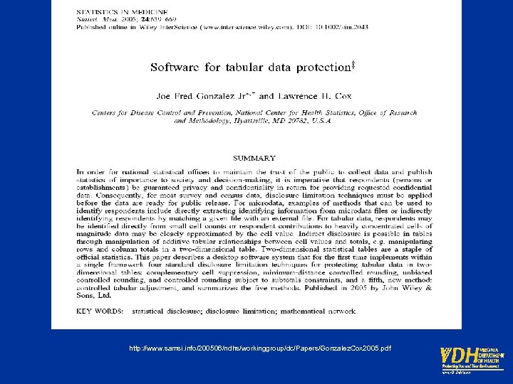 http: //www. samsi. info/200506/ndhs/workinggroup/dc/Papers/Gonzalez. Cox 2005. pdf 