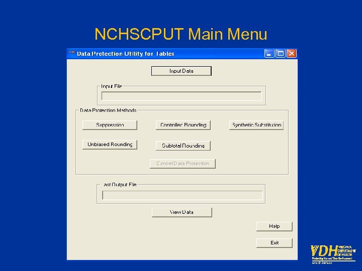 NCHSCPUT Main Menu 