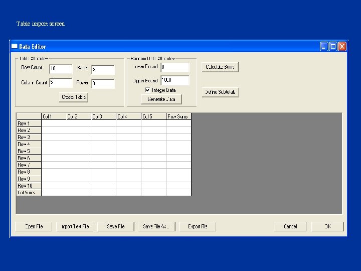 Table import screen 