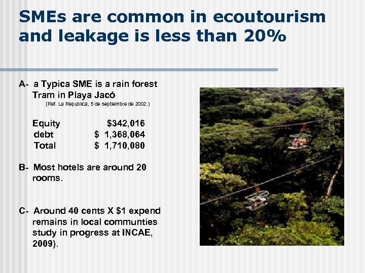 SMEs are common in ecoutourism and leakage is less than 20% A- a Typica