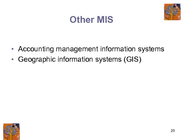 Other MIS • Accounting management information systems • Geographic information systems (GIS) 25 