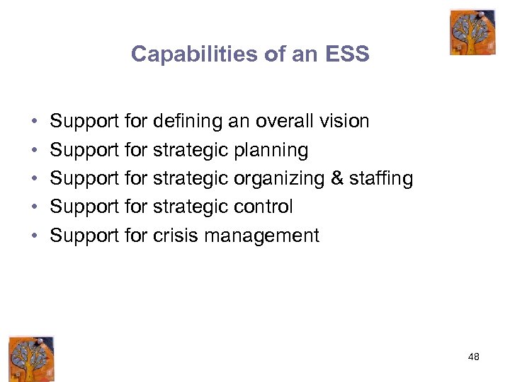 Capabilities of an ESS • • • Support for defining an overall vision Support