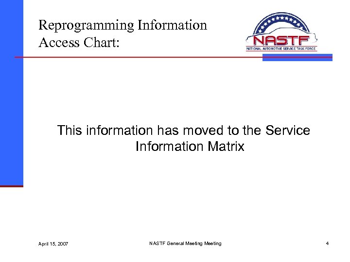 Reprogramming Information Access Chart: This information has moved to the Service Information Matrix April