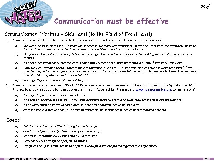 Brief Communication must be effective Communication Priorities – Side Panel (to the Right of
