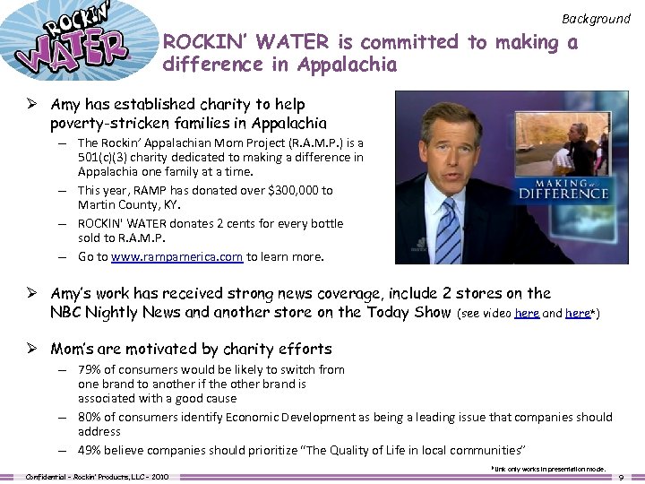 Background ROCKIN’ WATER is committed to making a difference in Appalachia Ø Amy has