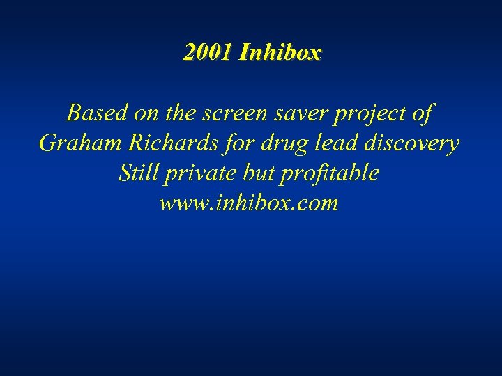 2001 Inhibox Based on the screen saver project of Graham Richards for drug lead