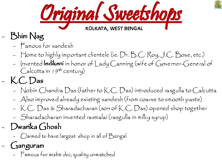 Original Sweetshops - Bhim Nag KOLKATA, WEST BENGAL - Famous for sandesh - Home