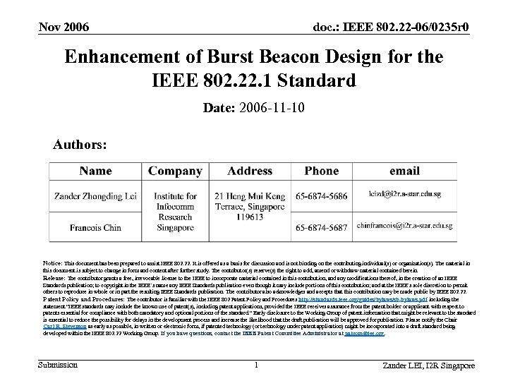 Nov 2006 doc. : IEEE 802. 22 -06/0235 r 0 Enhancement of Burst Beacon