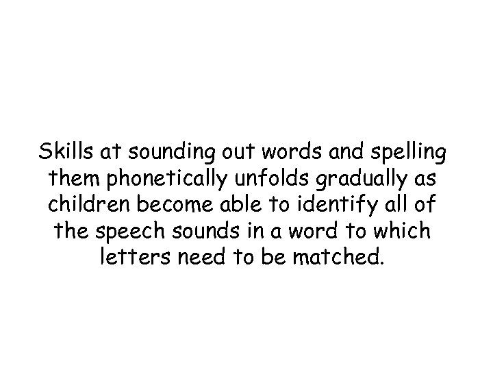 Skills at sounding out words and spelling them phonetically unfolds gradually as children become