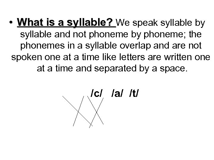  • What is a syllable? We speak syllable by syllable and not phoneme