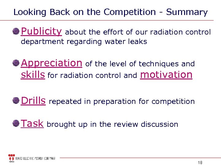Looking Back on the Competition - Summary Publicity about the effort of our radiation
